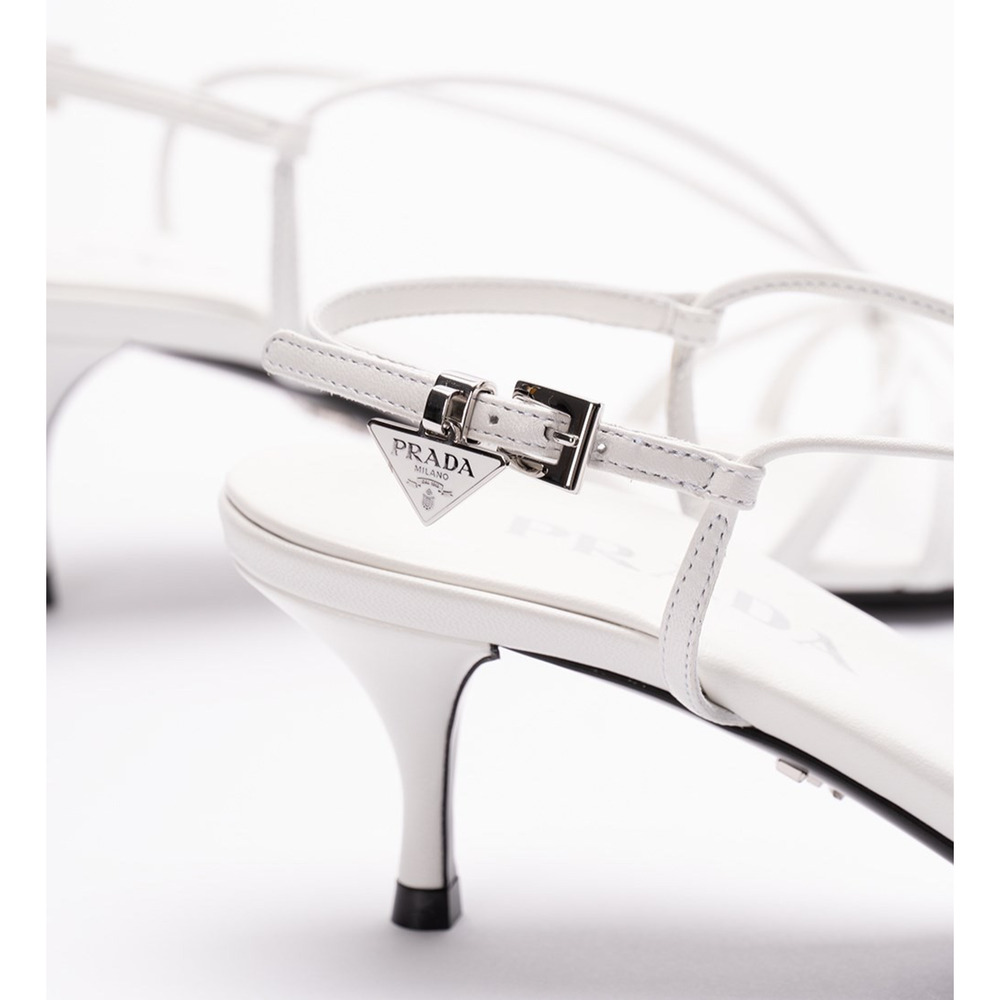 Prada Capretto Strappy 55mm White Leather Slingback Sandal Mule Kitten Heel 41 - Picture 5 of 16